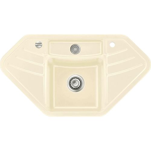 Spüle KeraDomo VEGA ECK in JASMIN mit Excenterbedienung / systemceram / Keramikspüle