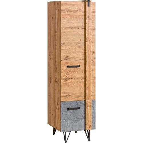 Furniture24 Kleiderschrank Lofter LO2 Schrank Halbschrank Drehtürenschrank Regalschrank Wohnzimmerschrank mit Kleiderstange und Einlegeboden Loft Still