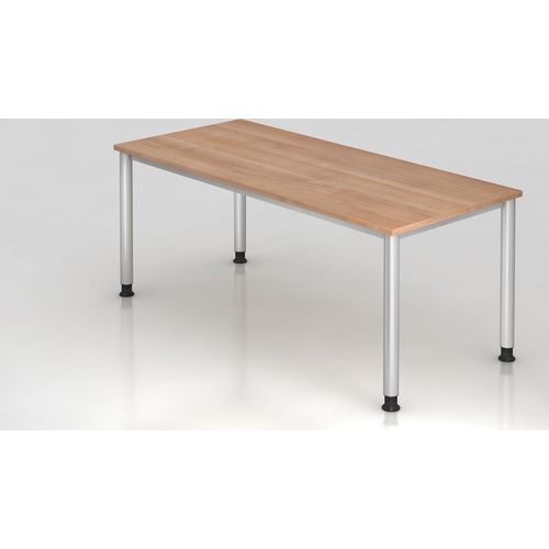 Sitz-Steh-Schreibtisch Olavi | Nussbaum | Breite 180cm | Höhe 68,5-81cm | stufenlos höhenverstellbar | Rechteckform