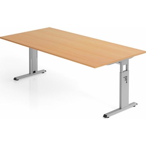 Sitz-Steh-Schreibtisch Juhani | Buche | Breite 200cm | Höhe 65-85cm | stufenlos höhenverstellbar | Rechteckform