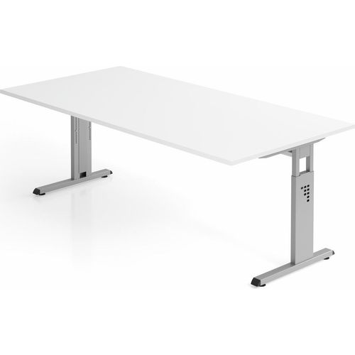 Sitz-Steh-Schreibtisch Juhani | Weiß | Breite 200cm | Höhe 65-85cm | stufenlos höhenverstellbar | Rechteckform