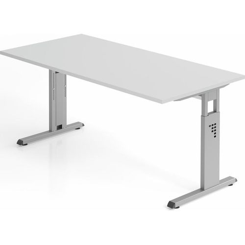 Sitz-Steh-Schreibtisch Juhani | Grau | Breite 160cm | Höhe 65-85cm | stufenlos höhenverstellbar | Rechteckform