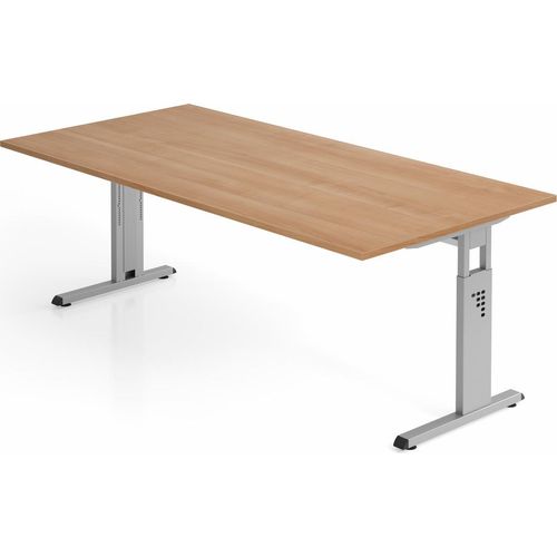 Sitz-Steh-Schreibtisch Juhani | Nussbaum | Breite 200cm | Höhe 65-85cm | stufenlos höhenverstellbar | Rechteckform