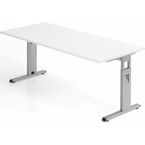 Sitz-Steh-Schreibtisch Juhani | Weiß | Breite 180cm | Höhe 65-85cm | stufenlos höhenverstellbar | Rechteckform