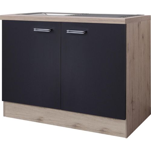 Spülenunterschrank mit Arbeitsplatte & Spüle - 100 cm breit - Anthrazit San Remo Eiche – Lino