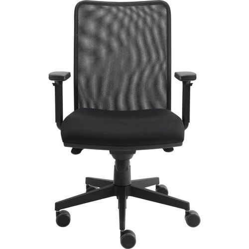 Drehstuhl Jarno mit Netzrücken | Schwarz | Gesamthöhe 106-119cm | Sitzbreite 50cm | Stoff 100% Polyester | mit höhenverstellbarer Armlehne | robustes Nylon-Fusskreuz