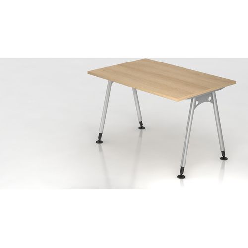 Schreibtisch Keijo | Eiche | BxT 120x80cm | Höhe 68-76cm | stufenlos höhenverstellbar | A-förmiges Rundrohrgestell Silber | Rechteckform