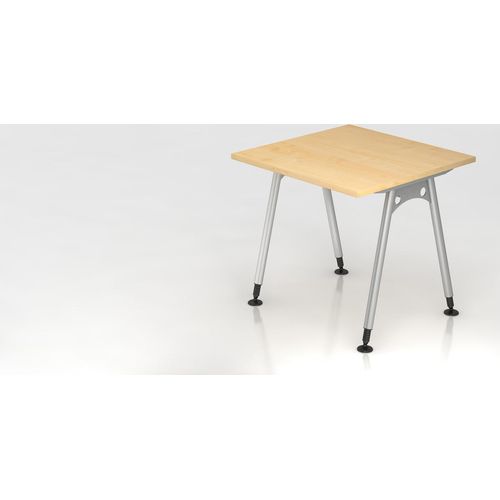 Schreibtisch Keijo | Ahorn | BxT 80x80cm | Höhe 68-76cm | stufenlos höhenverstellbar | A-förmiges Rundrohrgestell Silber | Rechteckform