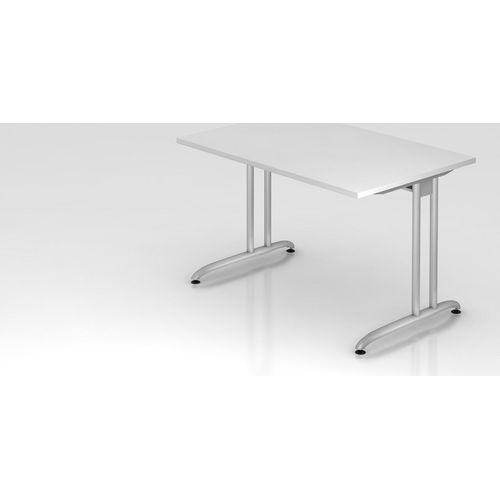 Schreibtisch Markku | Weiß | BxT 120x80cm | Arbeitshöhe 72cm | höhenjustierbar 0-10 mm | C-Fuß-Gestell Silber | Rechteckform