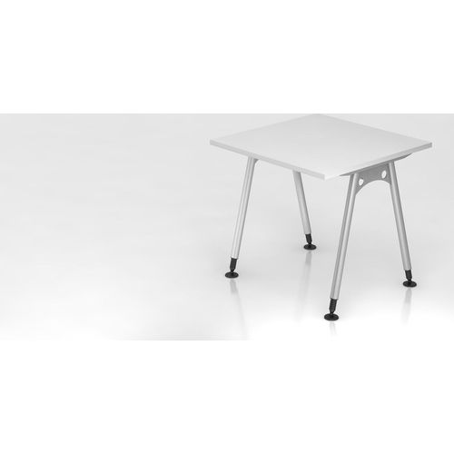 Schreibtisch Keijo | Weiß | BxT 80x80cm | Höhe 68-76cm | stufenlos höhenverstellbar | A-förmiges Rundrohrgestell Silber | Rechteckform