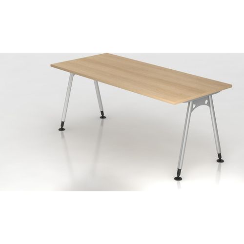 Schreibtisch Keijo | Eiche | BxT 180x80cm | Höhe 68-76cm | stufenlos höhenverstellbar | A-förmiges Rundrohrgestell Silber | Rechteckform