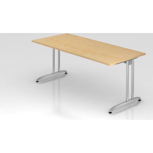 Schreibtisch Markku | Ahorn | BxT 180x80cm | Arbeitshöhe 72cm | höhenjustierbar 0-10 mm | C-Fuß-Gestell Silber | Rechteckform