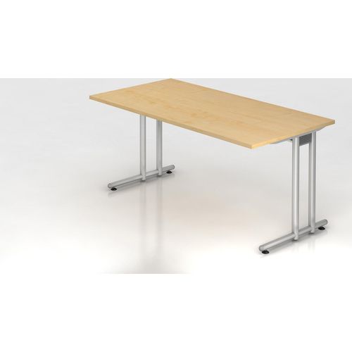 Schreibtisch Mauno | Ahorn | BxT 160x80cm | Arbeitshöhe 72cm | höhenjustierbar 0-10 mm | C-Fuß-Gestell Silber | Rechteckform