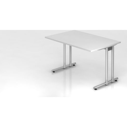 Schreibtisch Mauno | Weiß | BxT 120x80cm | Arbeitshöhe 72cm | höhenjustierbar 0-10 mm | C-Fuß-Gestell Silber | Rechteckform