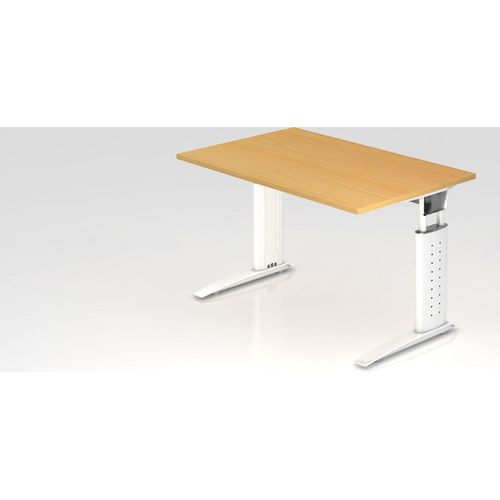Schreibtisch Mauri | Buche | Weißes Gestell | BxT 120x80cm | Arbeitshöhe 68-86cm | höhenjustierbar, 2cm Raster | C-Fuß-Gestell | Rechteckform