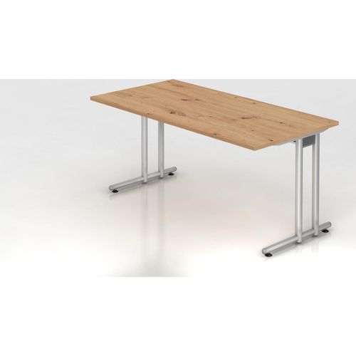 Schreibtisch Mauno | Asteiche | BxT 160x80cm | Arbeitshöhe 72cm | höhenjustierbar 0-10 mm | C-Fuß-Gestell Silber | Rechteckform