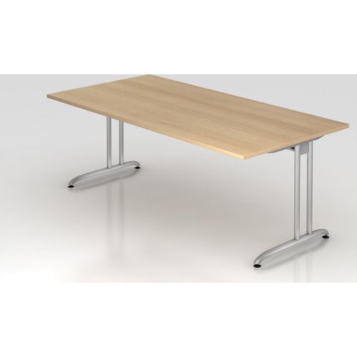 Schreibtisch Markku | Eiche | BxT 200x100cm | Arbeitshöhe 72cm | höhenjustierbar 0-10 mm | C-Fuß-Gestell Silber | Rechteckform