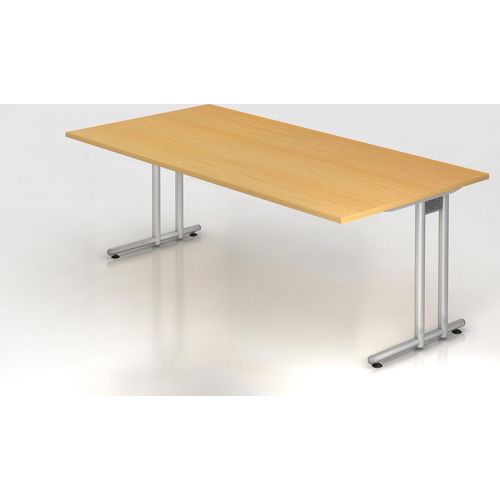 Schreibtisch Mauno | Buche | BxT 200x100cm | Arbeitshöhe 72cm | höhenjustierbar 0-10 mm | C-Fuß-Gestell Silber | Rechteckform