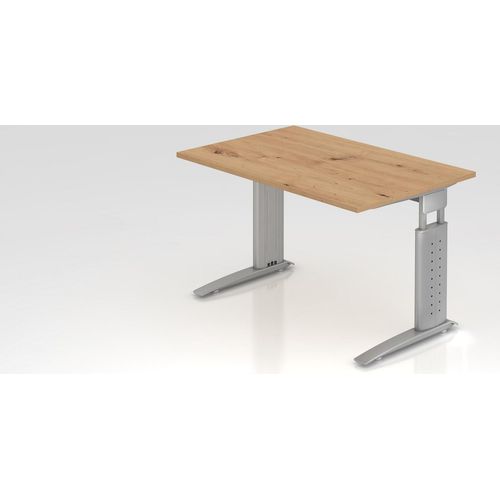 Schreibtisch Mauri | Asteiche | Silber Gestell | BxT 120x80cm | Arbeitshöhe 68-86cm | höhenjustierbar, 2cm Raster | C-Fuß-Gestell | Rechteckform