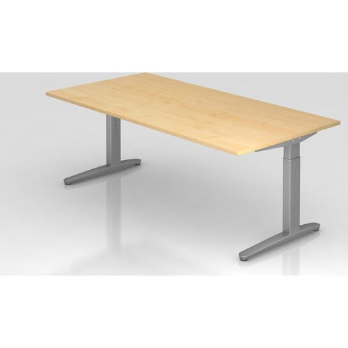 Schreibtisch Mika | Ahorn | Silber Gestell | BxT 200x100cm | Arbeitshöhe 65-85cm | höhenjustierbar, 1cm Raster | C-Fuß-Gestell | Rechteckform