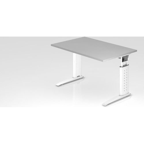 Schreibtisch Mauri | Grau | Weißes Gestell | BxT 120x80cm | Arbeitshöhe 68-86cm | höhenjustierbar, 2cm Raster | C-Fuß-Gestell | Rechteckform