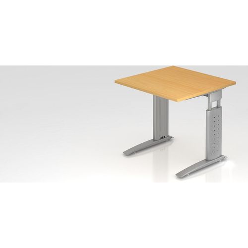 Schreibtisch Mauri | Buche | Silber Gestell | BxT 80x80cm | Arbeitshöhe 68-86cm | höhenjustierbar, 2cm Raster | C-Fuß-Gestell | Rechteckform