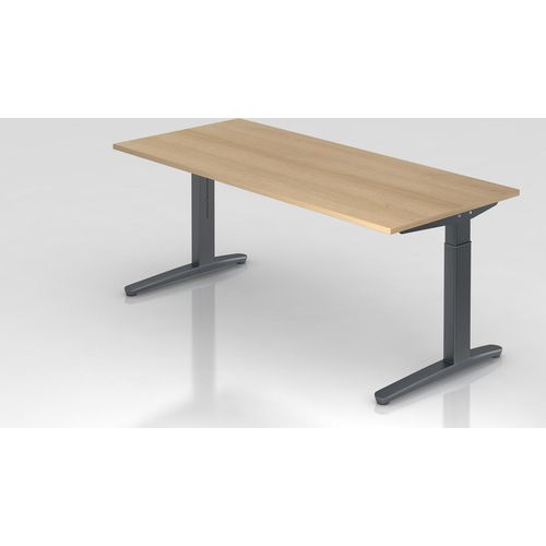 Schreibtisch Mika | Eiche | Graues Gestell | BxT 180x80cm | Arbeitshöhe 65-85cm | höhenjustierbar, 1cm Raster | C-Fuß-Gestell | Rechteckform