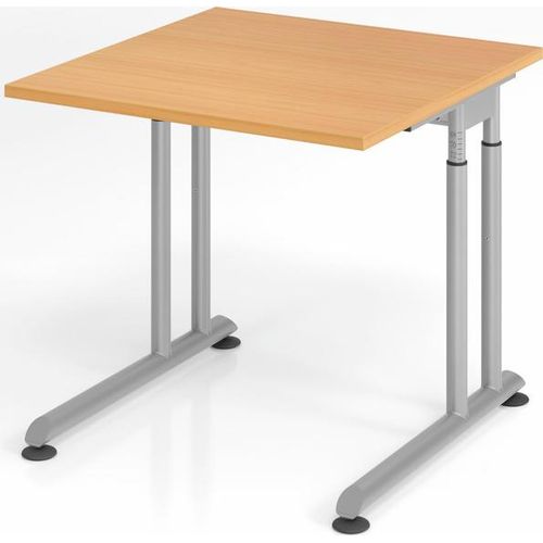 Schreibtisch Nilo | Buche | Silber Gestell | BxT 80x80cm | Arbeitshöhe 68-82cm | höhenjustierbar, 1cm Raster | C-Fuß-Gestell | Rechteckform
