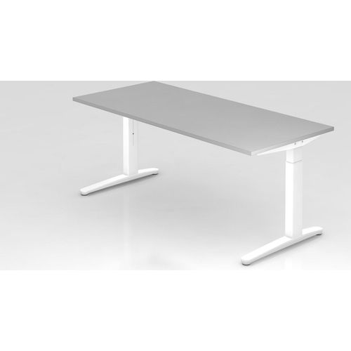 Schreibtisch Mika | Grau | Weißes Gestell | BxT 180x80cm | Arbeitshöhe 65-85cm | höhenjustierbar, 1cm Raster | C-Fuß-Gestell | Rechteckform