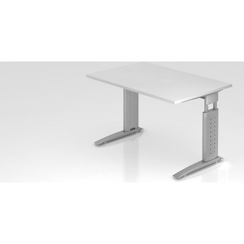 Schreibtisch Mauri | Weiß | Silber Gestell | BxT 120x80cm | Arbeitshöhe 68-86cm | höhenjustierbar, 2cm Raster | C-Fuß-Gestell | Rechteckform