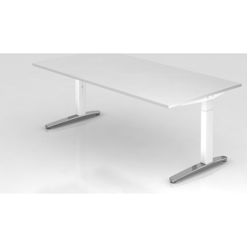 Schreibtisch Mika | Weiß | Weißes Gestell poliert | BxT 200x100cm | Arbeitshöhe 65-85cm | höhenjustierbar, 1cm Raster | C-Fuß-Gestell | Rechteckform