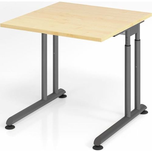 Schreibtisch Nilo | Ahorn | Graues Gestell | BxT 80x80cm | Arbeitshöhe 68-82cm | höhenjustierbar, 1cm Raster | C-Fuß-Gestell | Rechteckform