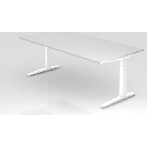 Schreibtisch Mika | Weiß | Weißes Gestell | BxT 200x100cm | Arbeitshöhe 65-85cm | höhenjustierbar, 1cm Raster | C-Fuß-Gestell | Rechteckform