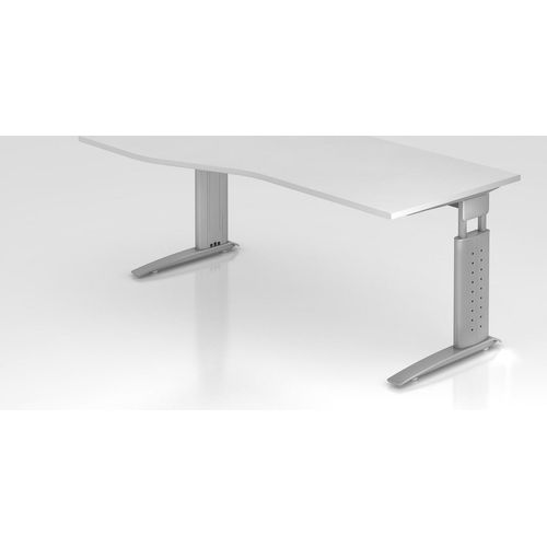 Schreibtisch Mauri | Weiß | Silber Gestell | BxT 180x80/100cm | Arbeitshöhe 68-86cm | höhenjustierbar, 2cm Raster | C-Fuß-Gestell | Rechteckform