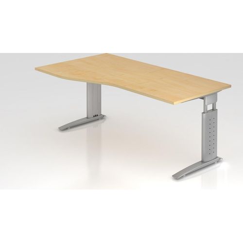 Schreibtisch Mauri | Ahorn | Silber Gestell | BxT 180x80/100cm | Arbeitshöhe 68-86cm | höhenjustierbar, 2cm Raster | C-Fuß-Gestell | Rechteckform