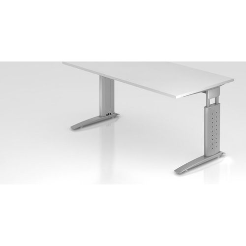 Schreibtisch Mauri | Weiß | Silber Gestell | BxT 160x80cm | Arbeitshöhe 68-86cm | höhenjustierbar, 2cm Raster | C-Fuß-Gestell | Rechteckform