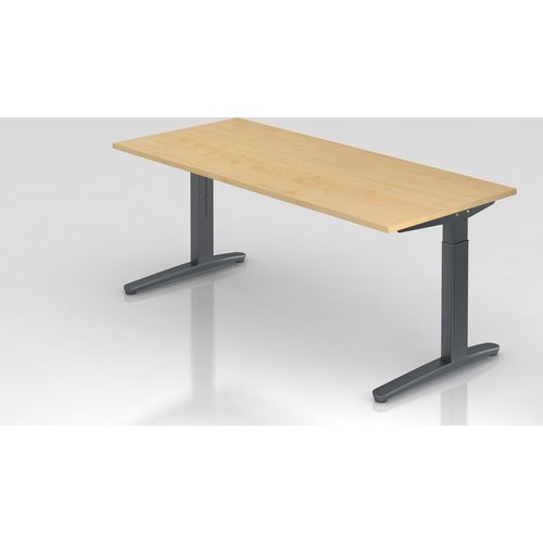 Schreibtisch Mika | Ahorn | Graues Gestell | BxT 180x80cm | Arbeitshöhe 65-85cm | höhenjustierbar, 1cm Raster | C-Fuß-Gestell | Rechteckform