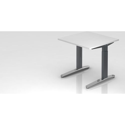 Schreibtisch Mika | Weiß | Graues Gestell poliert | BxT 80x80cm | Arbeitshöhe 65-85cm | höhenjustierbar, 1cm Raster | C-Fuß-Gestell | Rechteckform