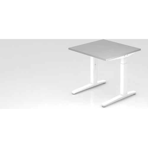 Schreibtisch Mika | Grau | Weißes Gestell | BxT 80x80cm | Arbeitshöhe 65-85cm | höhenjustierbar, 1cm Raster | C-Fuß-Gestell | Rechteckform