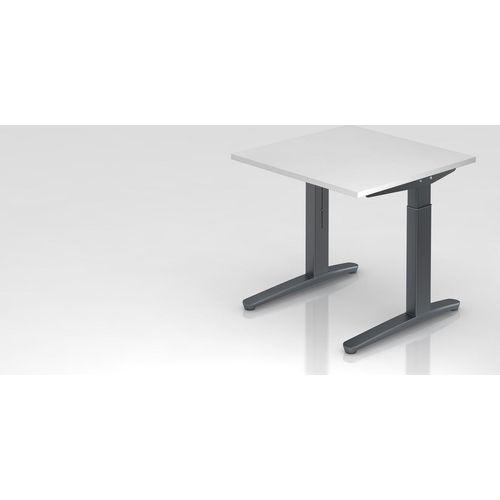 Schreibtisch Mika | Weiß | Graues Gestell | BxT 80x80cm | Arbeitshöhe 65-85cm | höhenjustierbar, 1cm Raster | C-Fuß-Gestell | Rechteckform