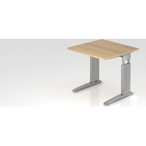 Schreibtisch Mauri | Eiche | Silber Gestell | BxT 80x80cm | Arbeitshöhe 68-86cm | höhenjustierbar, 2cm Raster | C-Fuß-Gestell | Rechteckform