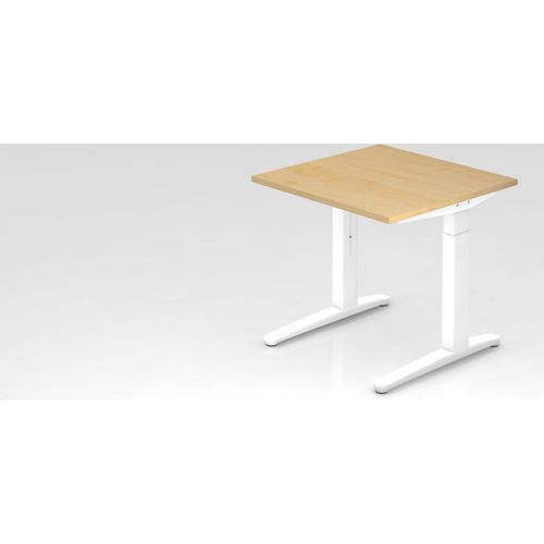 Schreibtisch Mika | Ahorn | Weißes Gestell | BxT 80x80cm | Arbeitshöhe 65-85cm | höhenjustierbar, 1cm Raster | C-Fuß-Gestell | Rechteckform