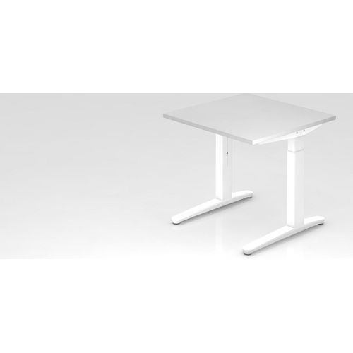Schreibtisch Mika | Weiß | Weißes Gestell | BxT 80x80cm | Arbeitshöhe 65-85cm | höhenjustierbar, 1cm Raster | C-Fuß-Gestell | Rechteckform