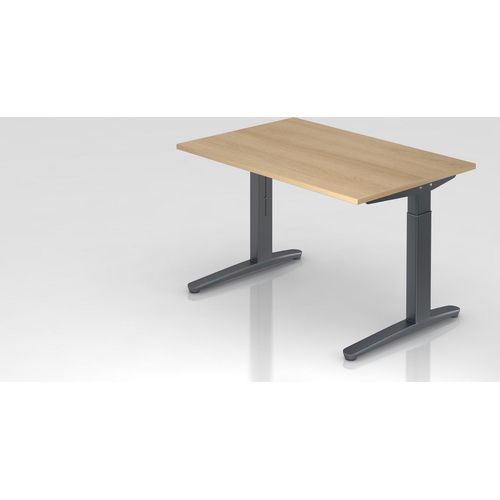 Schreibtisch Mika | Eiche | Graues Gestell | BxT 120x80cm | Arbeitshöhe 65-85cm | höhenjustierbar, 1cm Raster | C-Fuß-Gestell | Rechteckform