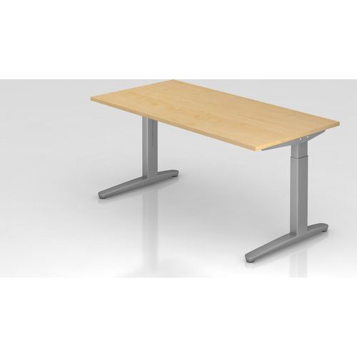 Schreibtisch Mika | Ahorn | Silber Gestell | BxT 160x80cm | Arbeitshöhe 65-85cm | höhenjustierbar, 1cm Raster | C-Fuß-Gestell | Rechteckform