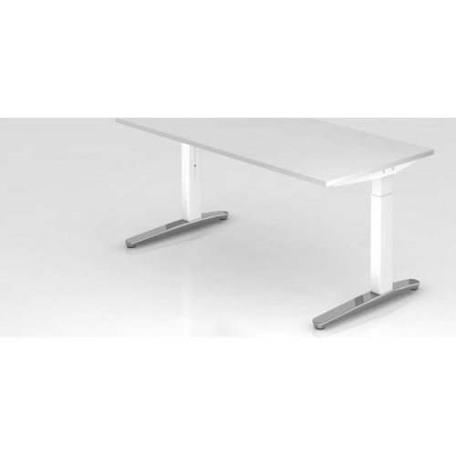 Schreibtisch Mika | Weiß | Weißes Gestell poliert | BxT 160x80cm | Arbeitshöhe 65-85cm | höhenjustierbar, 1cm Raster | C-Fuß-Gestell | Rechteckform