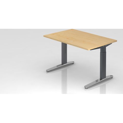 Schreibtisch Mika | Ahorn | Graues Gestell poliert | BxT 120x80cm | Arbeitshöhe 65-85cm | höhenjustierbar, 1cm Raster | C-Fuß-Gestell | Rechteckform