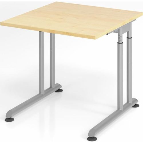 Schreibtisch Nilo | Ahorn | Silber Gestell | BxT 80x80cm | Arbeitshöhe 68-82cm | höhenjustierbar, 1cm Raster | C-Fuß-Gestell | Rechteckform