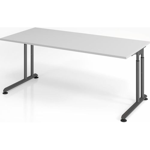 Schreibtisch Nilo | Grau | Graues Gestell | BxT 180x80cm | Arbeitshöhe 68-82cm | höhenjustierbar, 1cm Raster | C-Fuß-Gestell | Rechteckform