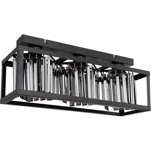 Deckenleuchte, schwarz, Glaskristall rauch, L 51 cm